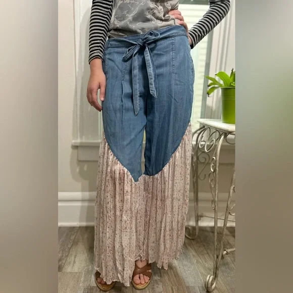Gemma + Jane Jeans Wide Leg Flared Chiffon Bohemian Cottagecore 60s 70s Sz Small - Picture 2 of 7